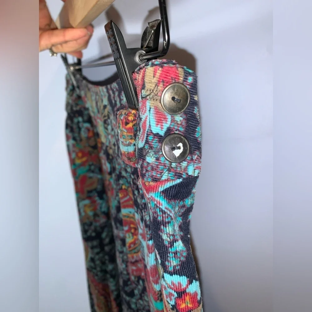 Hunt Club Floral Paisley midi corduroy pleated skirt teal blue burgundy size 10
